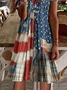Women Independence Day (Flag) Summer Printing Dress V Neck Short Sleeve Classic A-Line Dress