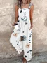 Breezy Plant Floral Print Sleeveless Cotton And Linen Jumpsuit