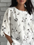 Crew Neck Half Sleeve Floral Lightweight Loose Shirt For Women