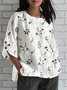 Crew Neck Half Sleeve Floral Lightweight Loose Shirt For Women