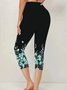 Casual Floral Printing Capris Elastic Waist Leggings