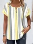 Square Neck Half Sleeve Striped Regular Loose Blouse For Women
