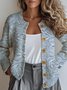 Women Knitted 3D Printing Long Sleeve Comfy Vintage Cardigan