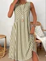 Women Striped Crew Neck Sleeveless Comfy Casual Midi Dress