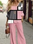 Women Abstract Graphic Crew Neck Long Sleeve Comfy Casual Pocket Stitching Top With Pants Two-Piece Set