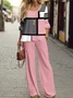 Women Abstract Graphic Crew Neck Long Sleeve Comfy Casual Pocket Stitching Top With Pants Two-Piece Set