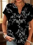 Casual Floral V Neck Short Sleeve T-shirt