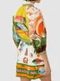 Women Tropical Summer Printing Dress Stand Collar Short Sleeve Tank A-Line Dress