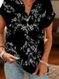 Casual Floral V Neck Short Sleeve T-shirt
