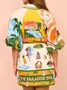 Women Tropical Summer Printing Dress Stand Collar Short Sleeve Tank A-Line Dress
