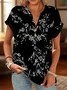 Casual Floral V Neck Short Sleeve T-shirt
