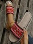 Vintage Geometric Breathable Slip On Flat Heel Slide Sandals Embroidery