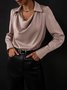 Cowl Neck Long Sleeve Plain Regular Micro-Elasticity Loose Shirt For Women