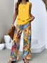 Women Psychedelic Art Two-Piece Set Daily Sleeveless Casual Summer Top With Pants Matching Set