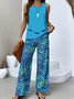 Women Psychedelic Art Two-Piece Set Daily Sleeveless Casual Summer Top With Pants Matching Set