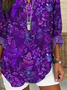 V Neck Long Sleeve Floral Printing Regular Loose Blouse For Women