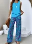 Women Psychedelic Art Two-Piece Set Daily Sleeveless Casual Summer Top With Pants Matching Set