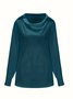 Cowl Neck Long Sleeve Plain Regular Micro-Elasticity Loose Shirt For Women