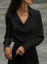 Cowl Neck Long Sleeve Plain Regular Micro-Elasticity Loose Shirt For Women