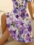 Women Floral Summer Printing Dress V Neck Short Sleeve Fit & Flare Dress A-Line Dress