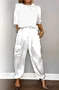 Women Plain Pocket Stitching Two-Piece Set Daily Half Sleeve Casual Summer Top With Pants Matching Set
