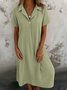 Women Plain Shirt Collar Short Sleeve Comfy Casual Maxi Dress