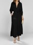 Women Plain Spring/Fall Split Joint Dress V Neck Long Sleeve Tank A-Line Dress