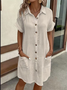 Women Plain All Season Dress Shawl Collar Short Sleeve Shirt Dress H-Line Dress