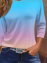 Casual Ombre Crew Neck Three Quarter Sleeve T-shirt