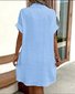 Women Plain All Season Dress Shawl Collar Short Sleeve Shirt Dress H-Line Dress