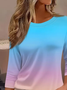 Casual Ombre Crew Neck Three Quarter Sleeve T-shirt