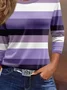 Casual Striped Crew Neck Three Quarter Sleeve T-shirt