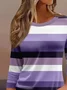 Casual Striped Crew Neck Three Quarter Sleeve T-shirt