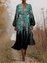 Women Floral Puff Sleeve Spring/Fall Dress V Neck Long Sleeve A-Line Dress