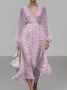 Women Floral Puff Sleeve Spring/Fall Dress V Neck Long Sleeve A-Line Dress