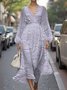 Women Floral Puff Sleeve Spring/Fall Dress V Neck Long Sleeve A-Line Dress