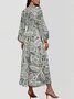 Women Floral Puff Sleeve Spring/Fall Dress V Neck Long Sleeve A-Line Dress