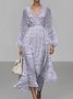 Women Floral Puff Sleeve Spring/Fall Dress V Neck Long Sleeve A-Line Dress