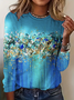 Vintage Floral Crew Neck Long Sleeve T-shirt