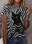 Simple Cat Crew Neck Short Sleeve T-shirt