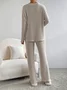 Women Plain Embossed Two-Piece Set Daily Long Sleeve Casual Spring/Fall Top With Pants Matching Set