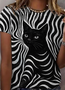 Simple Cat Crew Neck Short Sleeve T-shirt