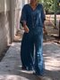 Women Plain Split Joint Two-Piece Set Daily Half Sleeve Casual Summer Top With Pants Matching Set