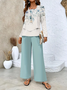 Women Floral Printing Two-Piece Set Daily Long Sleeve Casual Spring/Fall Top With Pants Matching Set
