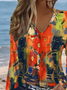 Casual Abstract V Neck Long Sleeve T-shirt
