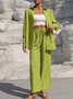 Women Plain Split Joint Two-Piece Set Daily Long Sleeve Casual Spring/Fall Top With Pants Matching Set