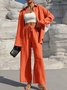 Women Plain Split Joint Two-Piece Set Daily Long Sleeve Casual Spring/Fall Top With Pants Matching Set