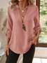 V Neck Three Quarter Sleeve Plain Split Joint Regular Micro-Elasticity Loose Tunic Shirt For Women