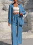 Women Plain Split Joint Two-Piece Set Daily Long Sleeve Casual Spring/Fall Top With Pants Matching Set