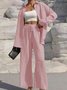Women Plain Split Joint Two-Piece Set Daily Long Sleeve Casual Spring/Fall Top With Pants Matching Set